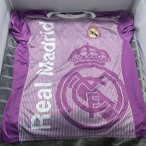 Purple Real Madrid soccer jersey. Used but in nice condition.